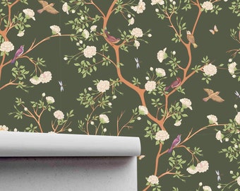 Removable Peel & Stick Wallpaper - Pre-Pasted Wallcovering - Residential Wall Murals - Nursery Interior - Chinoiserie Home Décor by WHS