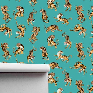 Tiger Pattern Wallpaper - Self Adhesive Peel and Stick Wallcovering - Removable Pre-pasted Animals Wall Decor, Interior by WallsHaveSoul