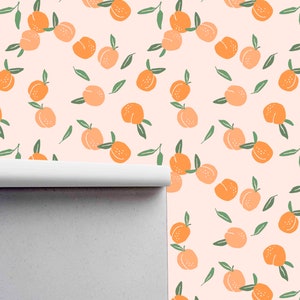 Orange Illustration Wallpaper - Self Adhesive Peel & Stick Wallpaper - Removable Pre-pasted Paper Wallcovering by WallsHaveSoul