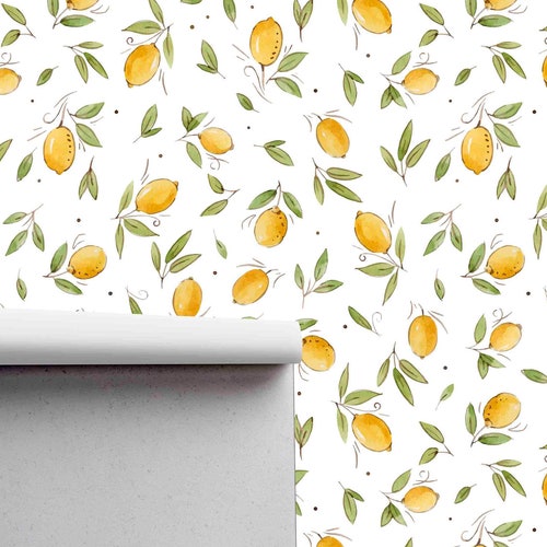 Lemons Illustration Wallpaper Self Adhesive Peel & Stick Etsy