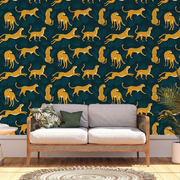 Cheetah Wallpaper - Fabric Self Adhesive Peel and Stick Wallpaper - Removable Pre-pasted Paper Wallcovering by WallsHaveSoul