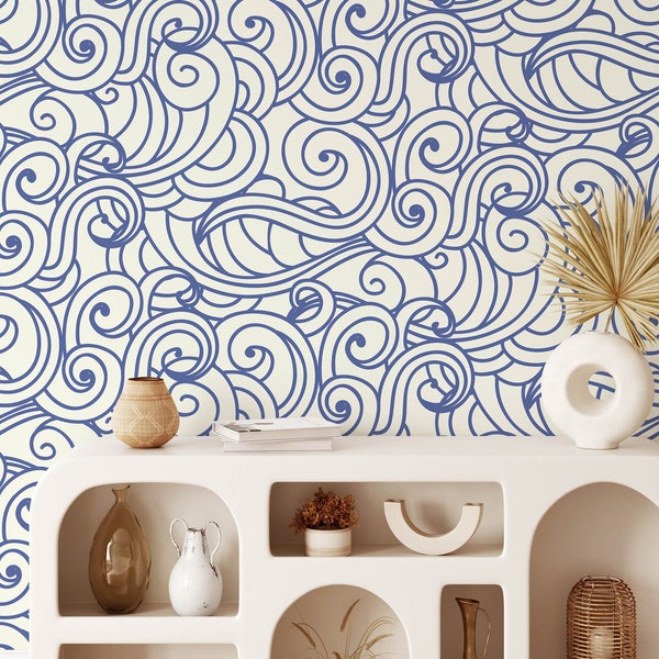 Blue Wallcovering Etsy