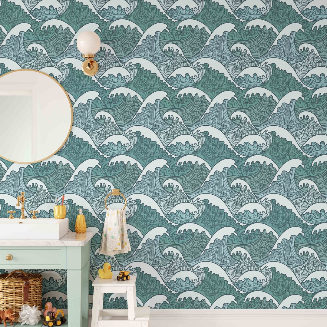 Peel & Stick Wallpaper Sea Waves Pattern Wallcovering Self - Etsy