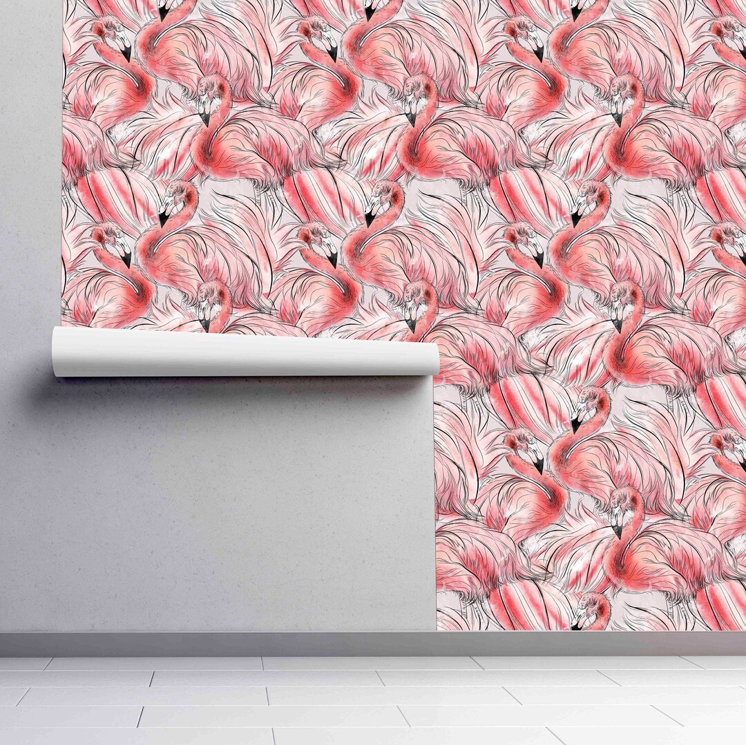 Flamingo Peel and Stick Wallpaper Self Adhesive Birds Wall Etsy