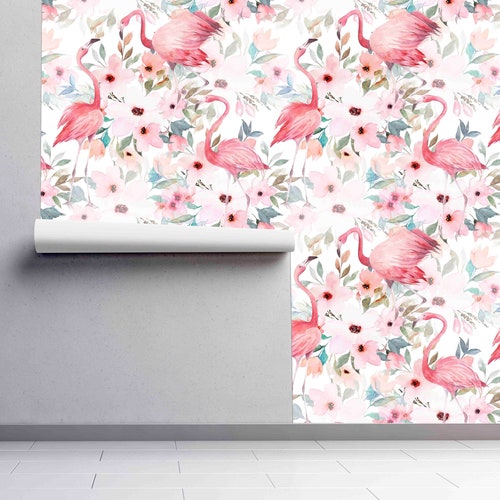 Tropical Flamingo Wallpaper / Self Adhesive Removable and Etsy