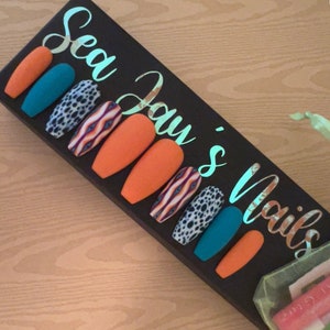 Boho - Bohemian Pattern - Press on Nails - Orange and Teal, Turquoise Nails