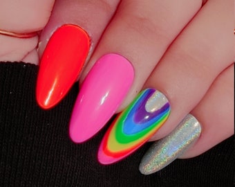 Holografische Neon Rainbow - Druk op nagels