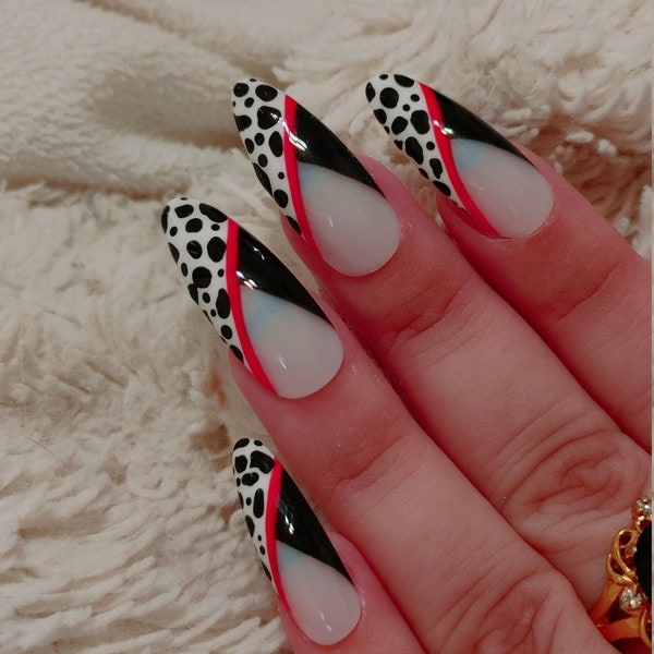 101 Dalmatians - French Tip - Cruella Nails - Press On Nails - Black and White Nails