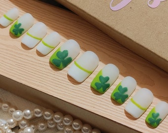 St. Patrick's Day - Shamrock - Clover - French Tip Nails - Press On Nails