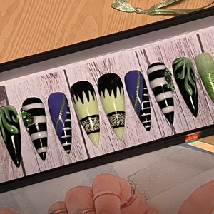 Beetlejuice Nails - Halloween Press On Nails