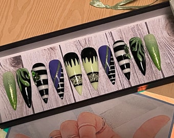 Beetlejuice Nails - Halloween Press On Nails