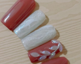 Neutral Nails - Brown and White - Quartz - Press on Nails - Custom Nails