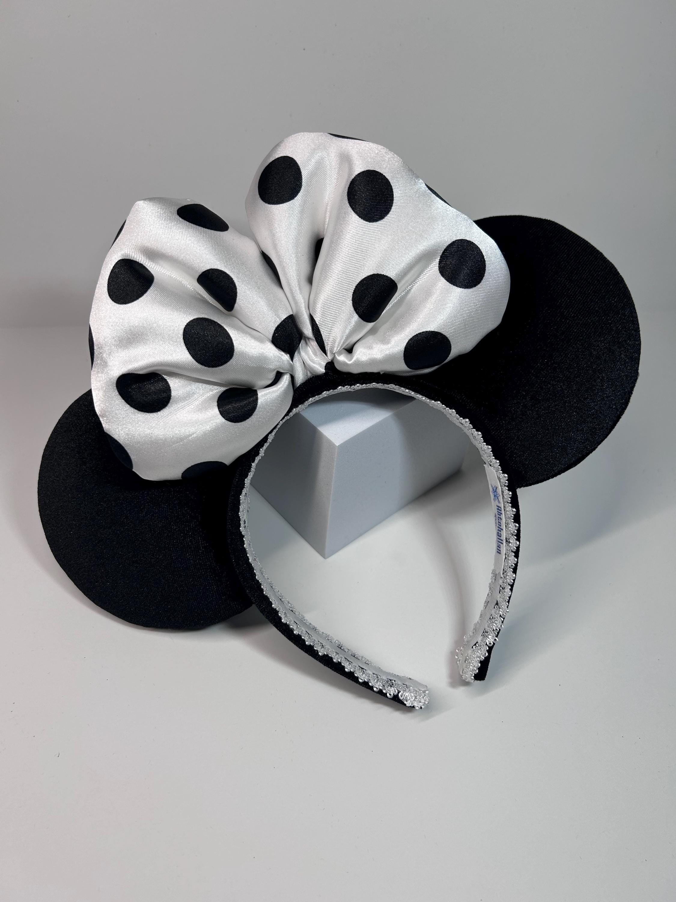 Disney Black And White Polka Dot Minnie Mouse Ears Headband TDR - Minnie Ears Headband - Black Polka Dot Lace【Ready  main image 4
