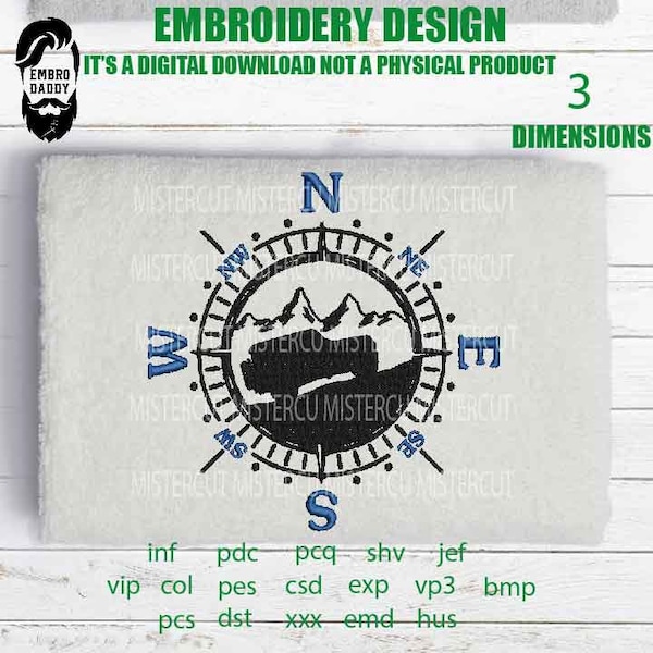 Machine Embroidery, Mountain Off-Road vehicle, embroidery files, 4 wheels lover Gift Idea, compass landscape, PES, xxx, hus & more, outdoor