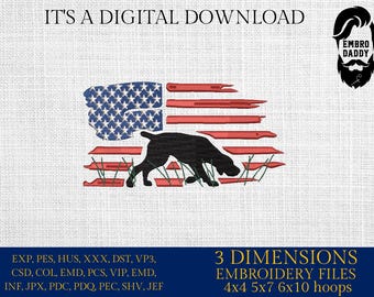 Machine Embroidery files, Hunting Dog, American Flag, Pointer, Hunting, Dad Hunting, Patriotic, Duck Hunting, PES, DST, xxx, hus & more