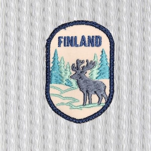 Finnland Patch, Elch Gestickter Aufnäher, Nordischer Wald Abzeichen, Skandinavischer Reise Aufnäher, Lappland Souvenir, Wildtier Aufnäher