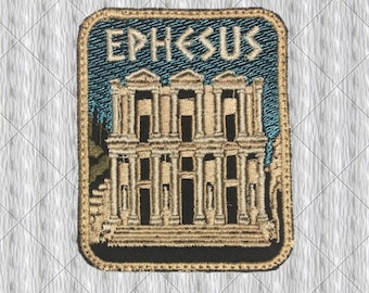 Ephesus Embroidered Patch – Library of Celsus Travel Souvenir, Ancient Ruins Turkey Badge, Archaeology Gift