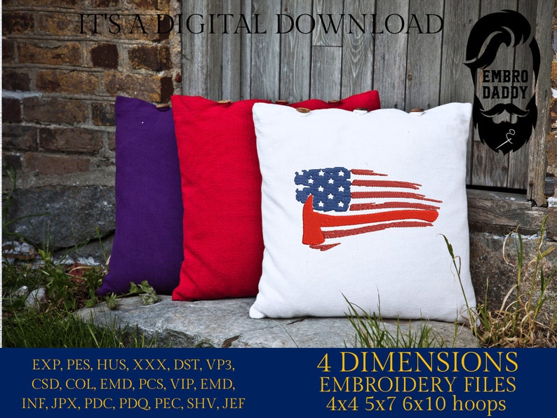 Machine Embroidery Files, USA Flag Firefighter, PES, Xxx, Hus & More ...