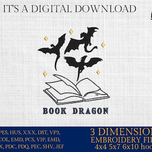 Machine Embroidery, book dragon, Booked, Reading, Booktrovert, Reader, funny book, PES, DST, xxx, hus and more