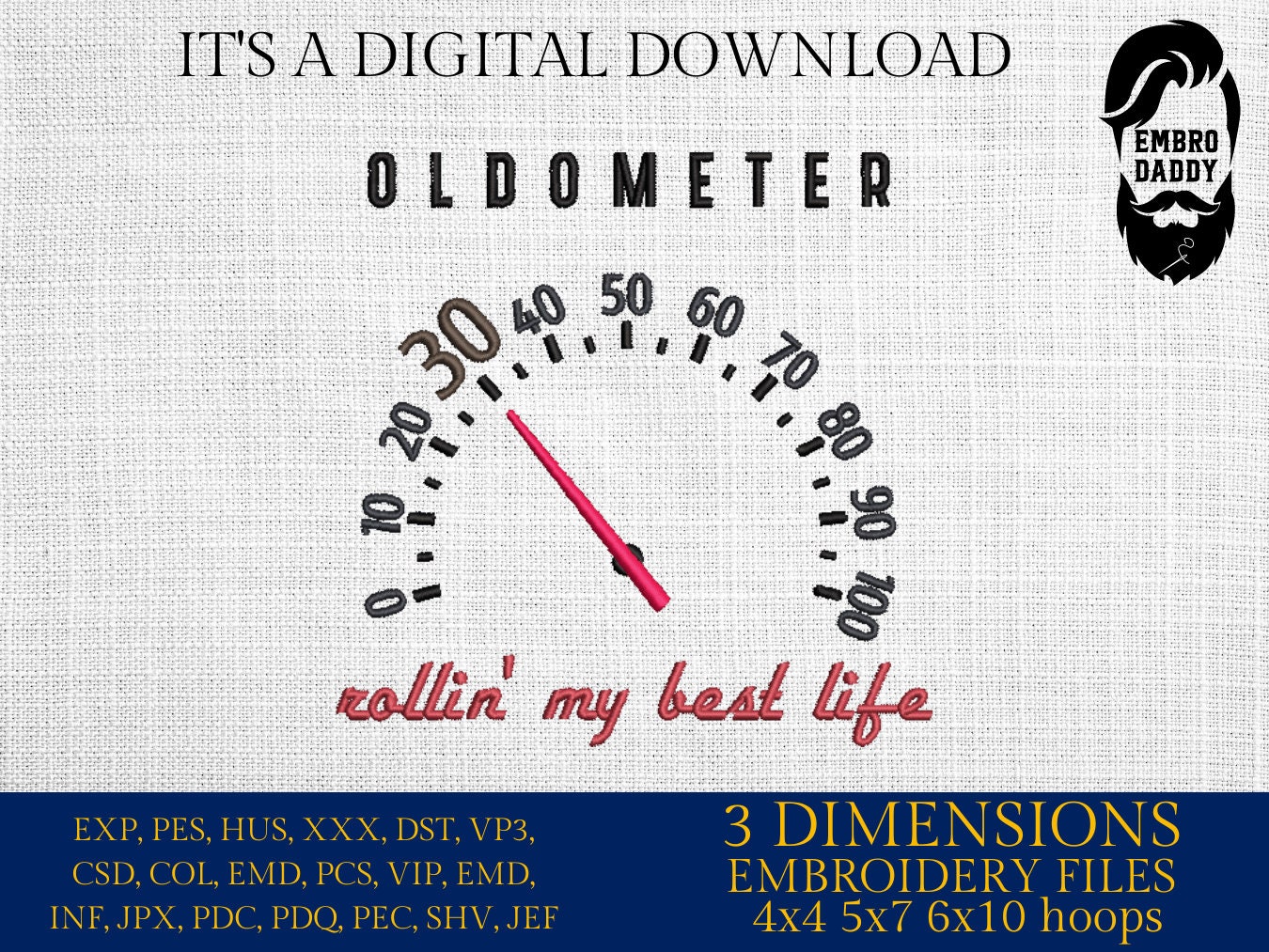 Machine Embroidery files,  Oldometer 30 th birthday , 30 years old funny, gift idea PES, xxx, hus & more