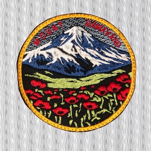 Mount Damavand Gestickter Aufnäher - Iranischer Vulkan Berg Aufnäher, Abenteuerreise Abzeichen, Natur Landschaft Aufnäher