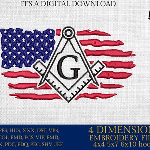 Machine Embroidery files, Masonry, freemasonry, Usa Flag PES, DST, xxx, hus & more