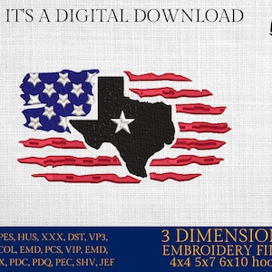 Maschinenstickdateien, Texas, USA Flagge PES, DST, xxx, hus & mehr