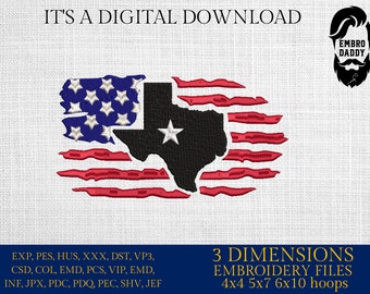 Machine Embroidery files, Texas, Usa Flag PES, DST, xxx, hus & more