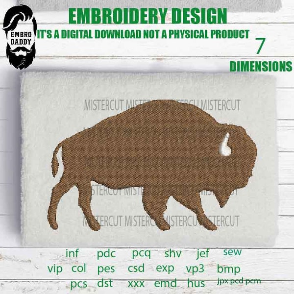 Machine Embroidery, buffalo bison embroidery files, hunter Gift Idea, nature Design landscape, PES, xxx, hus & morel pes