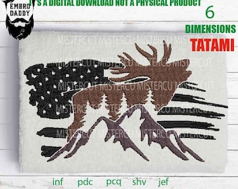 Machine Embroidery, Usa flag BUCK DEER  embroidery files, hunter Gift Idea, nature Design landscape, elk PES, xxx, hus & more,  pes