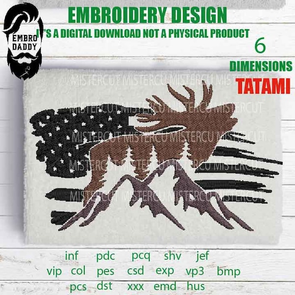 Machine Embroidery, Usa flag BUCK DEER  embroidery files, hunter Gift Idea, nature Design landscape, elk PES, xxx, hus & more,  pes