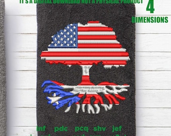 Machine Embroidery, American Grown Puerto Rican Roots Family Quote, gift idea PES, xxx, hus & more, Family reunion Puertorico flag