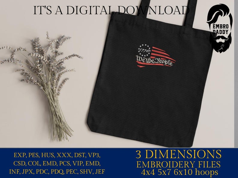 Machine Embroidery Files, Usa Flag, We the People, Patriotic, PES, Dst ...