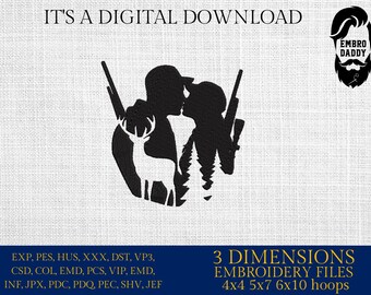 Machine Embroidery files, Hunting couple, Deer hunting couple romantic, PES, xxx, hus & more