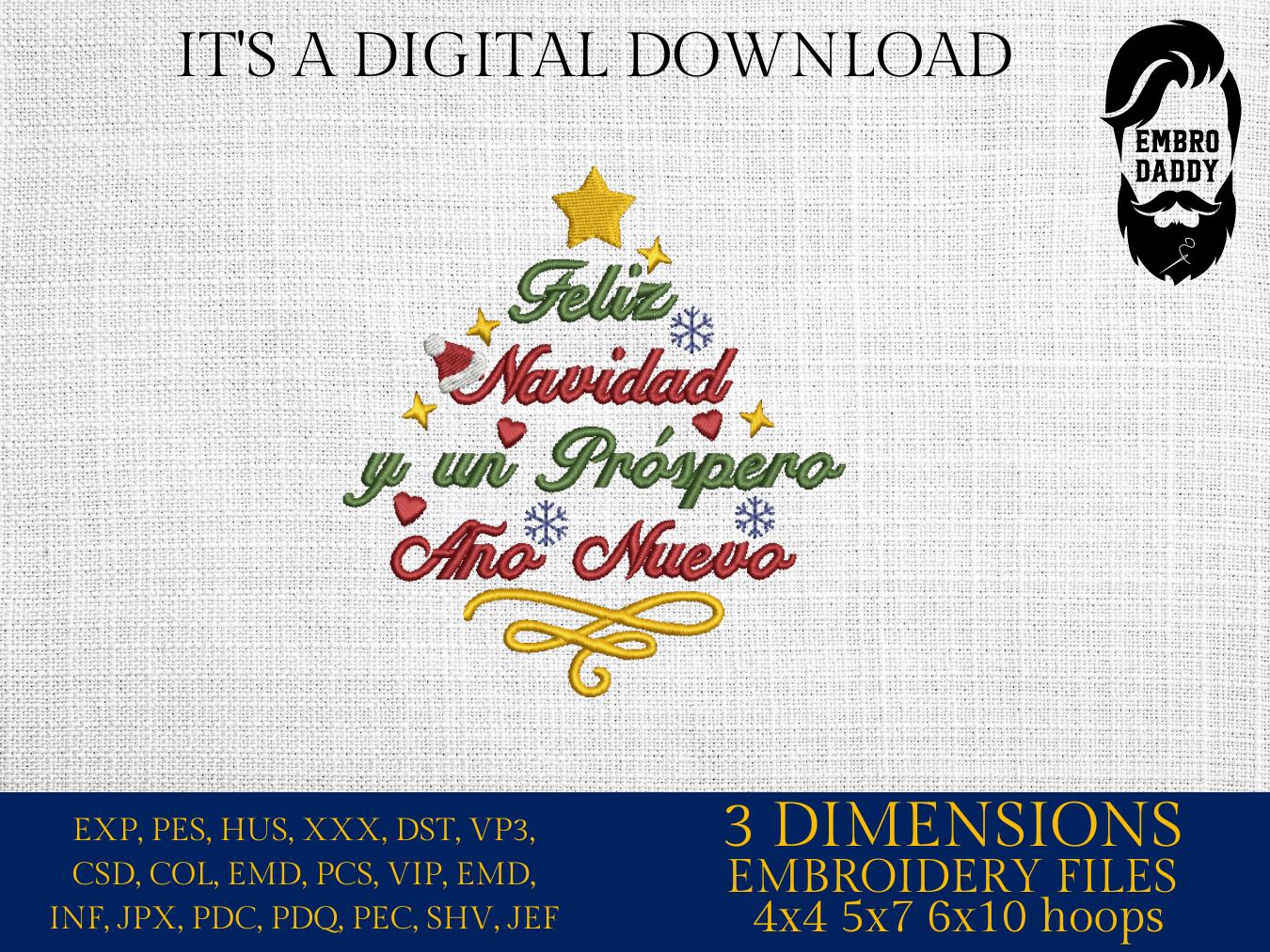 Machine Embroidery Files, Spanish Christmas, Feliz Navidad, Próspero Año  Nuevo, Arbol De Navidad, PES, DST, Xxx, Hus and More - Etsy, image size:1350x1013