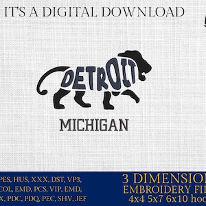Machine Embroidery files, Lion, Detroit, Michigan, gift idea PES, dst, xxx, hus & more