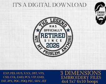 Retired 2026 Embroidery Pattern File in PES, DST, hus & more