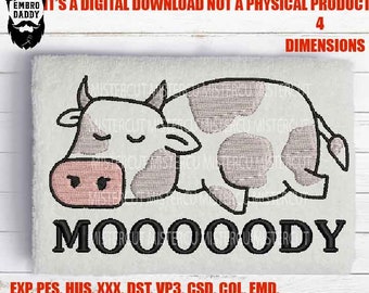 Machine Embroidery, Moody Cow embroidery files, funny girl shirt gft idea, Boho embroidery files, gift idea PES, xxx & more, moody teen pes