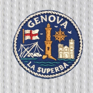 Genoa Patch – La Superba Embroidered Badge – Lighthouse & City Symbols – Italy Souvenir – Iron On/Sew On Patch