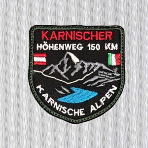 Karnischer Höhenweg Patch 150 KM – Karnische Alpen Vandringsmärke – Österrike Italien Trail Souvenir – Alpen Trekking Patch