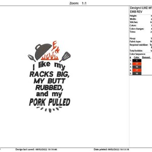 Machine Embroidery, I Like My Racks Big, Funny Raunchy Rude BBQ, Father ...