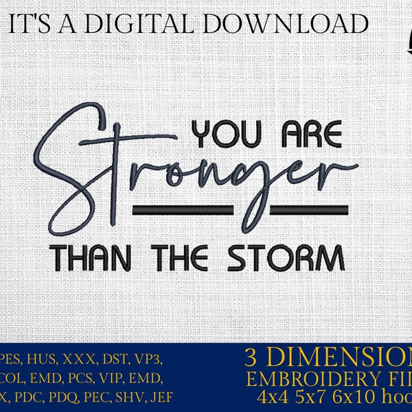 Machine Embroidery files, you are stronger than storm,  DST, PES, xxx, hus & more