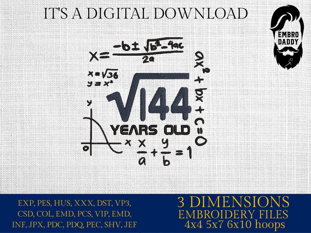 Math Embroidery Machine Embroidery Files, 12 Th Birthday, Math, Square Roots, PES, DST ...