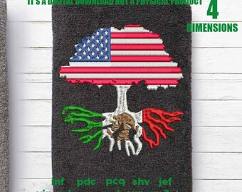 Machine Embroidery, American Grown Mexican Roots Family Quote, gift idea PES, xxx, hus & more, Family reunion American Flag Mexican Flag