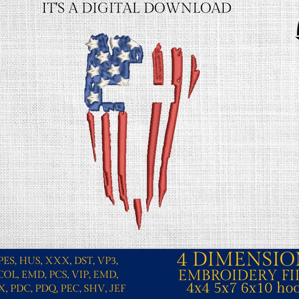 Machine Embroidery files, USA flag Cross, PES, xxx, hus & more