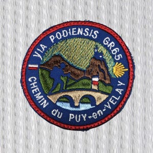 Via Podiensis GR65-patch • Chemin du Puy-en-Velay geborduurde Camino de Santiago-badge • Patch voor wandelrugzak
