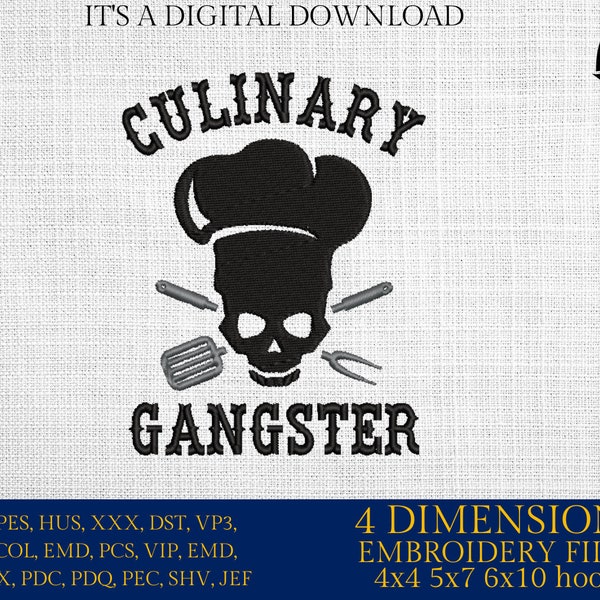 Machine Embroidery files, culinary skull chef, PES, xxx, hus & more