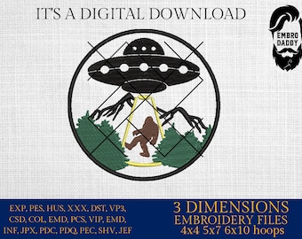 Machine Embroidery files, Bigfoot abduction, Bigfoot pes, Big Foot, Yeti, Sasquatch PES, xxx, hus & more