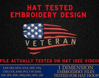 Machine Embroidery files, Usa flag Veteran, embroidery file digitize for hat, American Flag PES, xxx hus & more