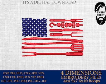 Machine Embroidery files, American Barbecue, BBQ, grill, DST, PES, xxx, hus, dst & more